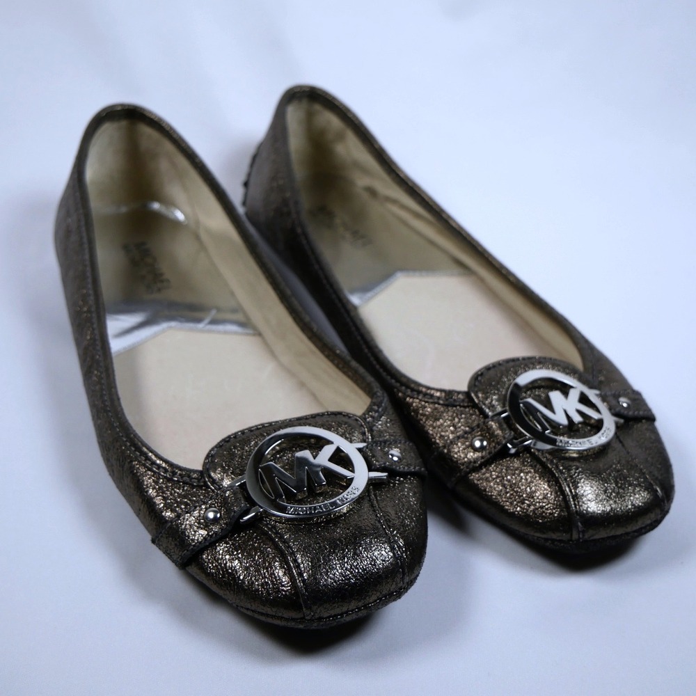 Michael Michael Kors Fulton Moc Metallic Bronze Leather Flats MK Logo Size 9.5M